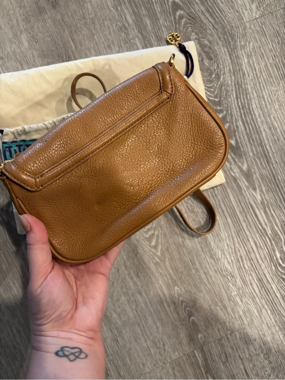 Tory Burch Tan Pebbled Leather Logo Crossbody